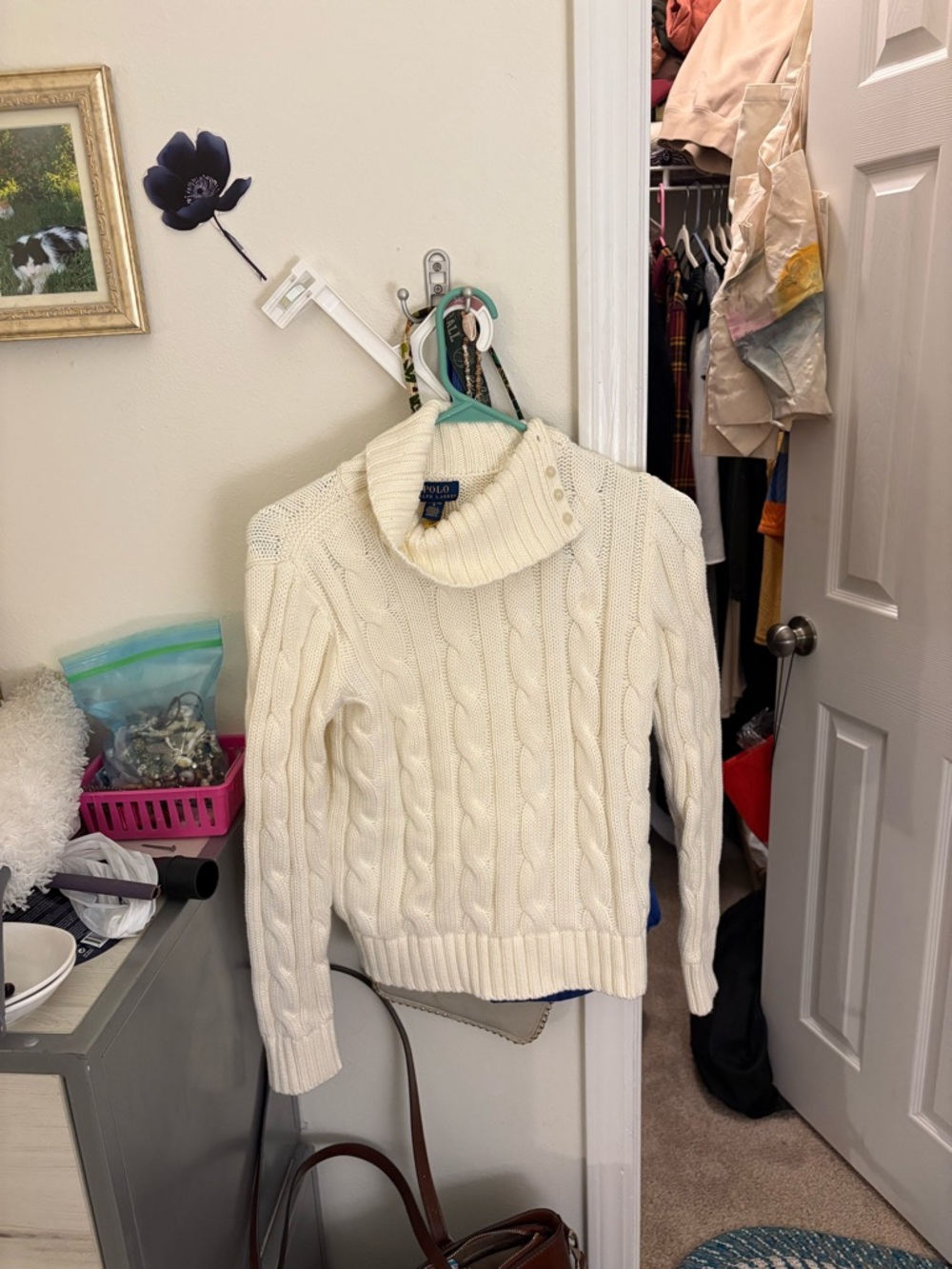 Polo by Ralph Lauren Cream Cable-Knit Button Cowl Sweater